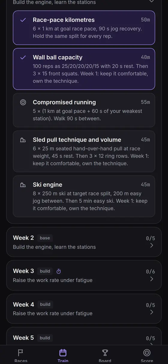 The generated training plan